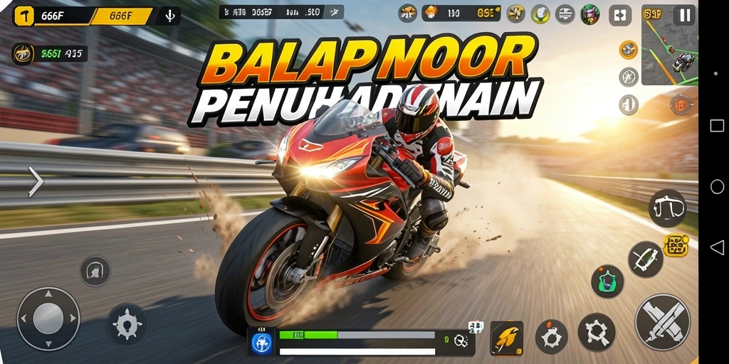 Tampilan gameplay mendebarkan dari 666F saat balapan motor.