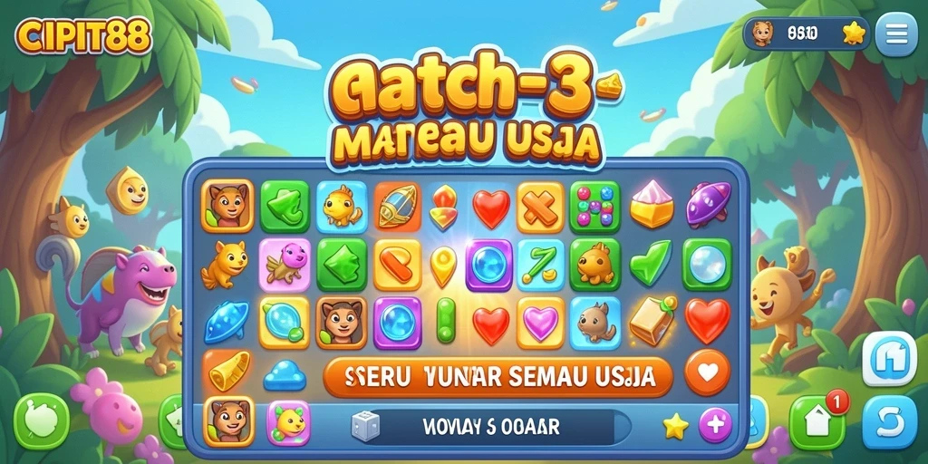 Tampilan grafik yang menarik dan gameplay Match-3 yang menantang.
