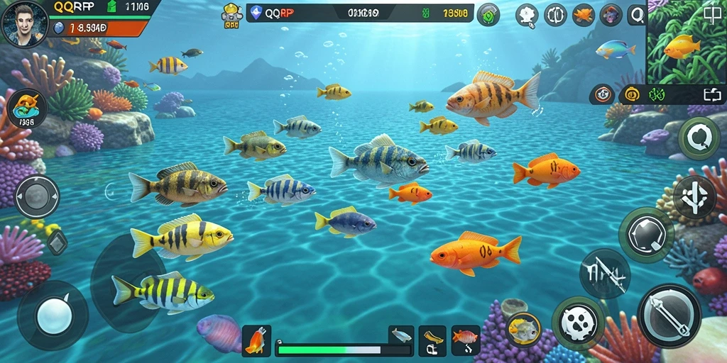 Screenshot menampilkan aksi menembak ikan yang seru di QQRP.