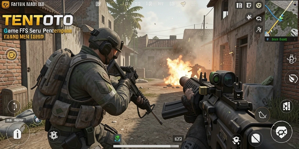 Tampilan seru layar permainan TENTOTO dengan aksi FPS yang mendebarkan.